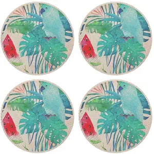 Floorart - 4 Sets de table Perroquet et pastèque multicolores - D.40 cm OS pas cher