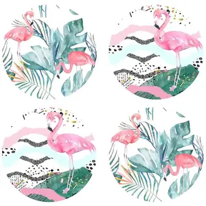 Floorart - 4 Sets de table ronds flamants roses tropical 1 multicolores - D.40 cm OS pas cher