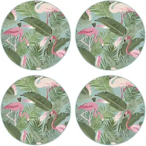 Floorart - 4 Sets de table ronds flamants roses tropicaux 2 multicolores - D.40 cm OS pas cher