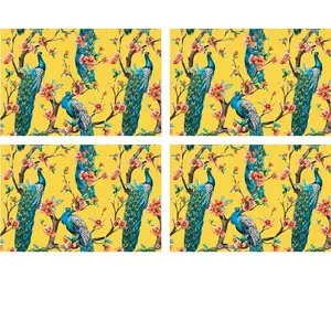 Floorart - 4 Sets de table rectangulairess paon multicolores - 30x45 cm T.U pas cher