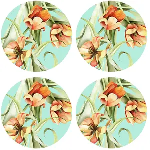 Floorart - 4 Sets de table Tulipes ronds multicolores - D.40 cm T.U pas cher