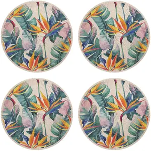 Floorart - 4 Sets de table ronds en osier fleur de paradis multicolores - D.40 cm T.U pas cher