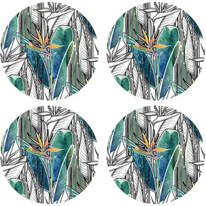 Floorart - 4 Sets de table ronds Fleur de paradis multicolores - D.40 cm T.U pas cher