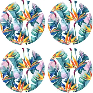 Floorart - 4 Sets de table ronds Fleur de paradis multicolores - D.40 cm T.U pas cher