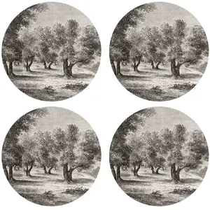 Floorart - 4 Sets de table ronds arbre champêtre noir/blanc - D.40 cm T.U pas cher