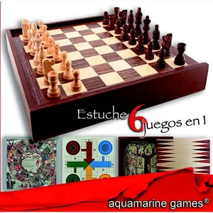 Aquamarine Games - 6 Jeux Classiques : échecs- Dames- Backgammon- oche- parchis- échelle (CP030) pas cher