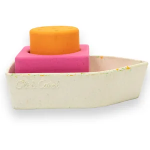 Comparateur de prix : Oli & Carol - Bateau jouet caoutchouc recyclé orange - Jouet de bain - Cadeau pour bébé 0 3 6 mois, 1 an - 3 figurines empilables