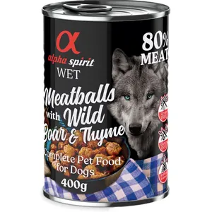 4x400g sanglier, thym Boulettes de viande alpha spirit pour chien + 2 boîtes offertes !Vendu parzooplus
