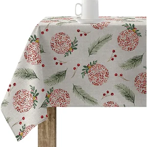 Nappe De Noël 250x140 Cm – 100% Coton Résiné Anti-taches – Modèle Merry Christmas 72 – BELUM
