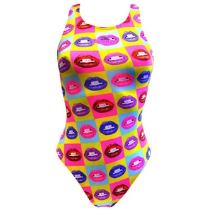 Maillot de bain de natation Turbo Lips bretelles larges jaune rose femme - S pas cher