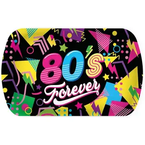 RueDeLaFete Grand Plateau plastique rigide rectangle 24x39cm, Années 80's forever pas cher
