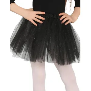 Fiestas Guirca Tutu fille en tulle noir à paillettes - Taille unique élastique - Enfant - Noir