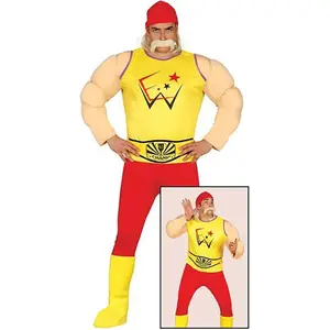 FIESTAS GUIRCA Déguisement Champion Invincible Catch Homme - Déguisement Maniac Wrestler Rouge & Jaune Homme Taille S 46-48