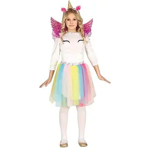 Comparateur de prix : FIESTAS GUIRCA Costume de Licorne Arc-en-Ciel avec Ailes-Costume de licorne pour filles comprenant une robe avec tutu multicolore, un serre tête licorne doré et des ailes roses pour filles 10-12 Ans