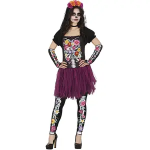 déguisement catrina squelette fleuri femme - l - noir - guirca 79810