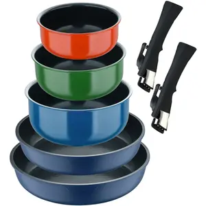 Bergner - Lot de 2 Poêles + 2 poignées amovibles à clic + 3 casseroles... pas cher