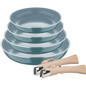 Bergner - Lot de 4 Poêles + 2 poignées amovibles à clic vertes OS pas cher