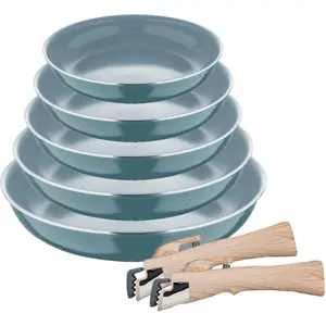 Bergner - Lot de 5 Poêles + 2 poignées amovibles à clic vertes OS pas cher