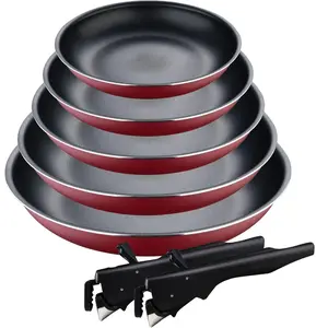 Bergner - Lot de 5 Poêles + 2 poignées amovibles à clic rouges OS pas cher