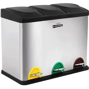 WELL HOME MOBILIARIO & DECORACIÓN Corbeille de recyclage écologique 45 litres 3 compartiments, Poubelle tri sélectif à pédale 45 L - En acier inoxydableVendu paramazon