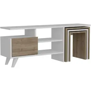 Meuble tv Sena Design 100 % Panneau de particules plaqué mélaminé en couleur Blanc Nogal - Blanc Nogal pas cher
