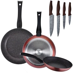 San Ignacio Lot de 3 poêles Ø20/24 et 28 cm + set de 4 couteaux en acier inoxydable pas cher