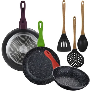 Lot de 3 poêles de 20/24/28 cm en aluminium forgé + lot de 3 ustensile... pas cher