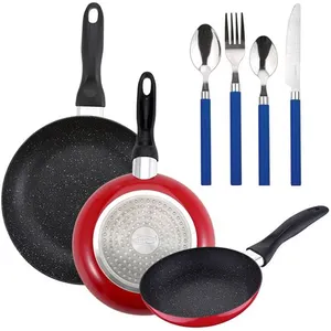 Lot de 3 poêles SAN IGNACIO Ø16 cm Ø20 cm Ø24 cm + set de 24 couverts ... pas cher