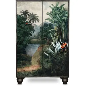 RNT by Really Nice Things Buffet armoire en MDF imprimé tropical sur fond noir. pas cher
