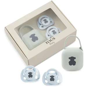TOUS BABY Lot de 2 tétines et porte-sucettes Baby Tous. Sucettes anatomiques pour votre bébé (0-6 m) (CELESTE) pas cher