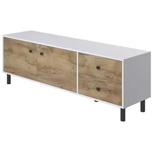 Meuble TV TUSI 2 portes 52x160x40 cm chêne et blanc TALESA pas cher