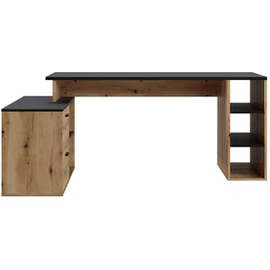 BUT Bureau d'angle 183 cm 2 tiroirs WRITE W coloris chêne et noir pas cher