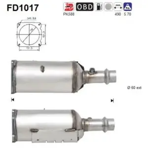 Comparateur de prix : AS Filtre à particules / FAP pour PEUGEOT: 307 (Ref: FD1017)