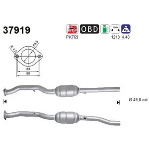 AS Catalyseur pour VOLKSWAGEN: Touran, Golf & AUDI: A3 (Ref: 37919) pas cher