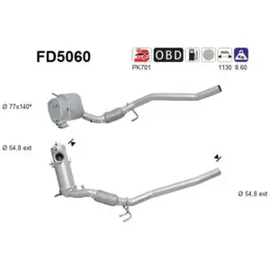 Comparateur de prix : AS Filtre à particules / FAP pour SKODA: Superb, Octavia, Yeti & VOLKSWAGEN: Golf, Eos, Jetta, Scirocco & AUDI: A3 & SEAT: Leon, Altea (Ref: FD5060)