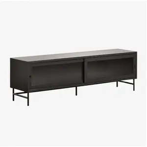Sklum - Meuble tv Paoline 180x40 cm en acier et verre Noir de Carbone pas cher