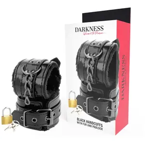 Menottes Ajustables en Cuir Noir avec Cadenas - DARKNESS - Noir