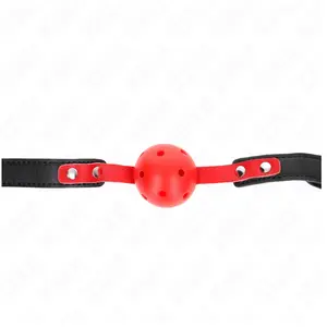 Comparateur de prix : KINK Balle Dure Creuse Rouge 4 cm Gag Bracelet Noir Ajustable 37-52 cm...