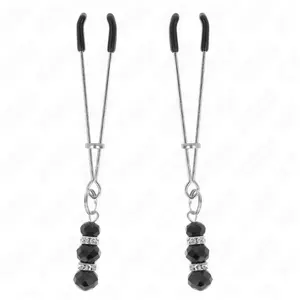 Pinces à Tétons Fines avec 3 Billes de Verre Noir 7 cm par KINK - NoirVendu parplaisir-up