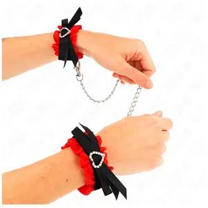KINK Bracelets Poignets Élastiques en Dentelle avec Détails Coeur Roug...