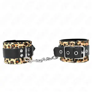 Retenue-Poignets en Cuir Vrai Léopard Réglable 18-29 cm - KINK pas cher