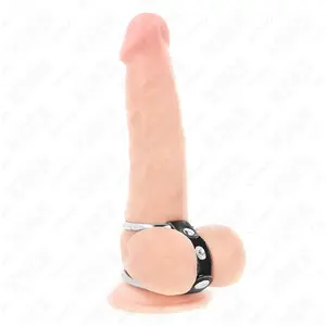 KINK Anneau Pénis Double en Métal Connecté au Cuir pour Contrôle et Plaisir pas cher
