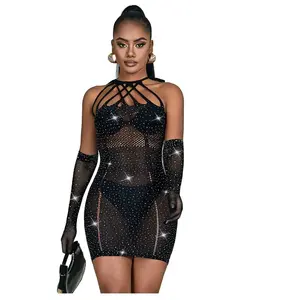 Robe Résille avec Strass Noir Sublime pour Soirées Glamour - TUVendu parplaisir-up