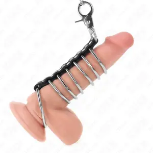 KINK 7 metal penis rings 3.8 cm to 5 cm connected with leather and met... pas cher