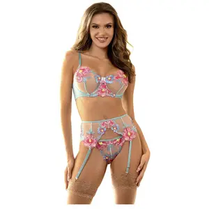 SUBBLIME Soutien-Gorge et Culotte avec Porte-Jarretelles Floral pour Femmes Sub... pas cher
