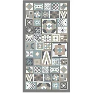 Panorama Tapis vinyle style carreaux ciments bleu 60x110cm pas cher