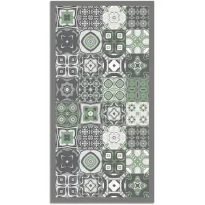 Home and Living Tapis vinyle carreaux ciments vert 80x250cm pas cher