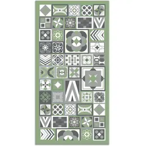 Panorama Tapis vinyle style carreaux ciments vert 60x110cm pas cher