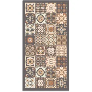 Panorama Tapis vinyle carreaux ciments marron 60x250cm