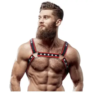 Harnais de Poitrine Bulldog en Cuir Écologique pour Hommes Noir/Rouge ...Vendu parplaisir-up